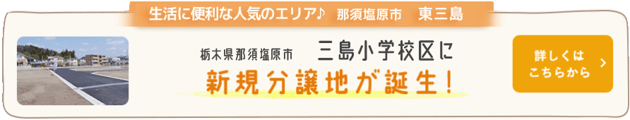 生活に便利な人気のエリア♪ 那須塩原市 東三島 栃木県那須塩原市 三島小学校区に新規分譲地が誕生！ 詳しくはこちらから